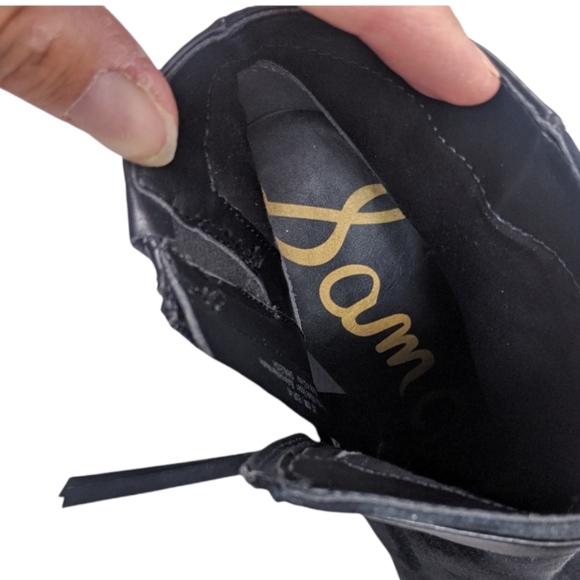 Sam Edelman Shaleigh Leather Ankle Boots 10 Black Booties Block Heel - Picture 10 of 16